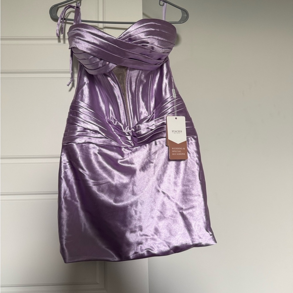 Stacees Corset Lavendar Satin Dress